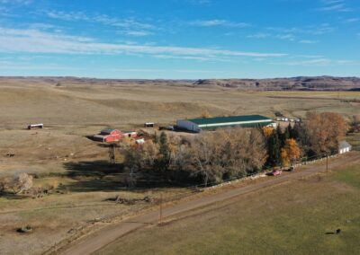 Triangle S Ranch aerial view showing arena and barn