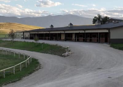 Clearwater West Big Horn, WY Equine Facility barn in evening light