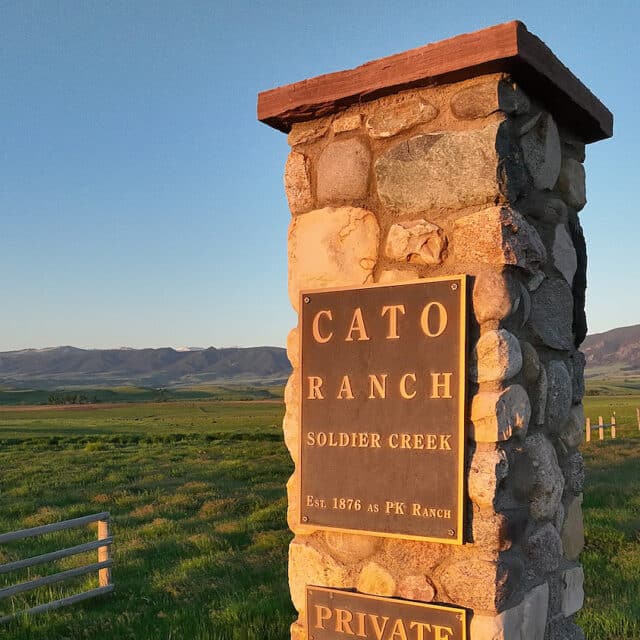 Cato Ranch stone entrance post